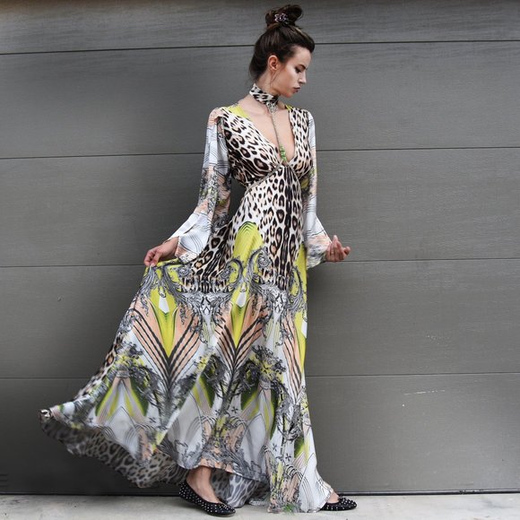 Designer Maxi Dress Soft Upcycled Roberto Cavalli Fabric Animal Print - Picture 5 of 17